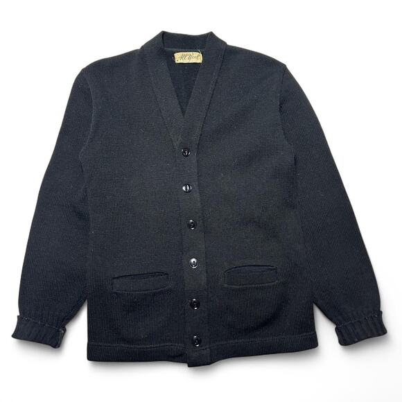 All Wool Vintage 40s Black Knit Cardigan Sweater Varsity Sportswear Blank XS
